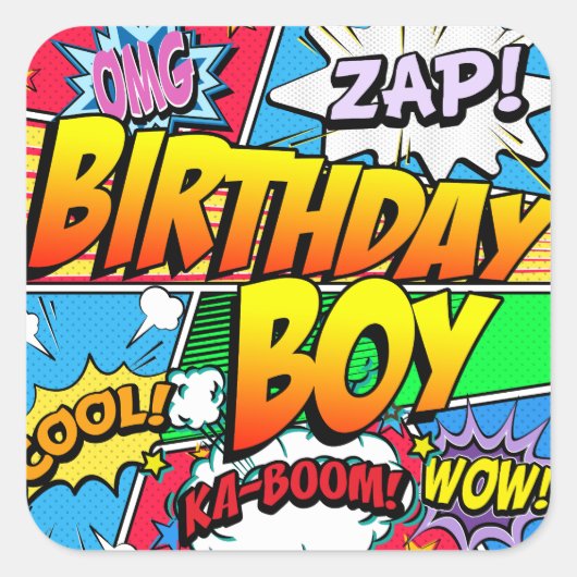 Birthday Boy stripboek Vierkante Sticker (Voorkant)