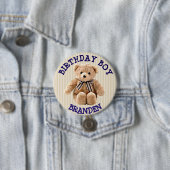 Birthday Boy Tan en Blue Teddy Bear Button (In situ)