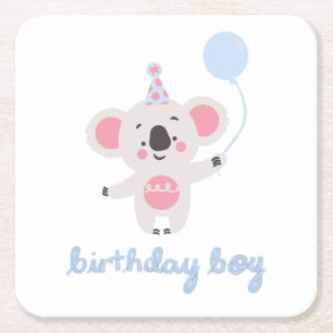 Birthday Boy Teddy Bear Holding een ballon Vierkante Kartonnen Onderzetter