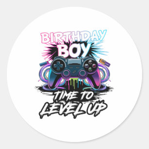 Birthday Boy Tijd om het niveau van de videogame v Ronde Sticker
