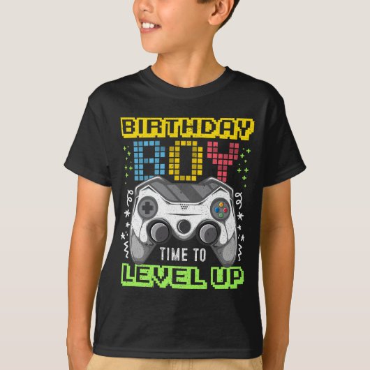 Birthday Boy Time to Level Up Video Game Gamer T-shirt (Voorkant)