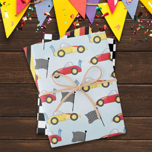Birthday Boy Whimsical Race Cars Cute Pattern Inpakpapier Vel