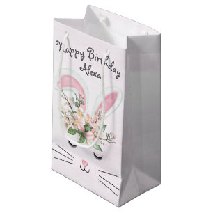 Birthday Bunny met bloemen op roze Klein Cadeauzakje