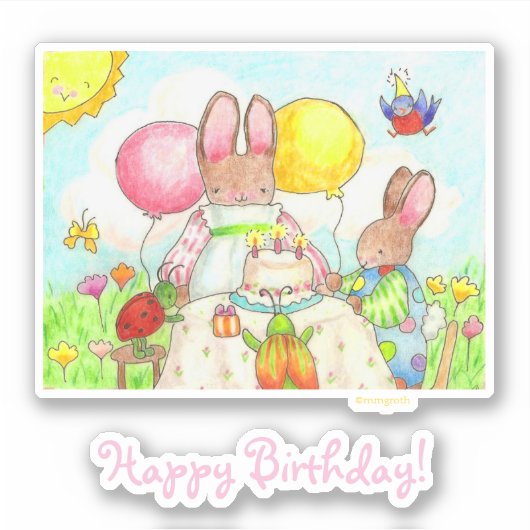Birthday Bunny Sticker (Voorkant)