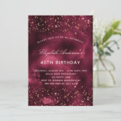 Birthday burgundy roos gold agate luxe kaart (Staand voorkant)