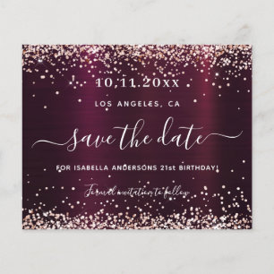 Birthday burgundy roos gold budget save the date flyer