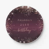 Birthday burgundy roos Gold Name script Papieren Bordje (Voorkant)