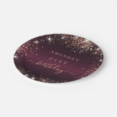 Birthday burgundy roos Gold Name script Papieren Bordje (Gekanteld)