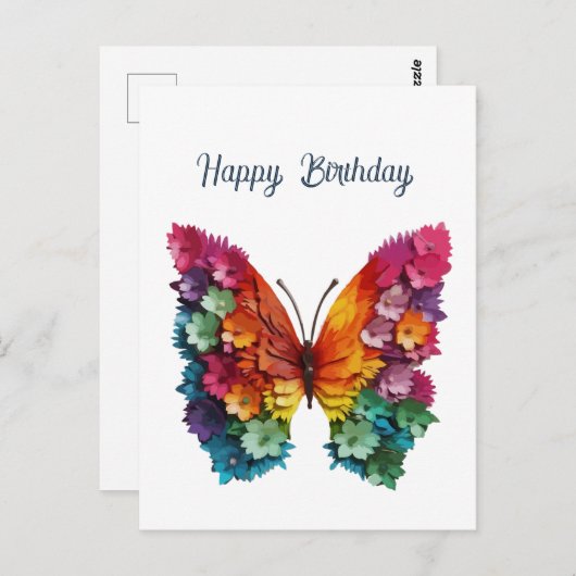 Birthday Butterfly Flowery Wings Card Briefkaart (Voorkant / Achterkant)