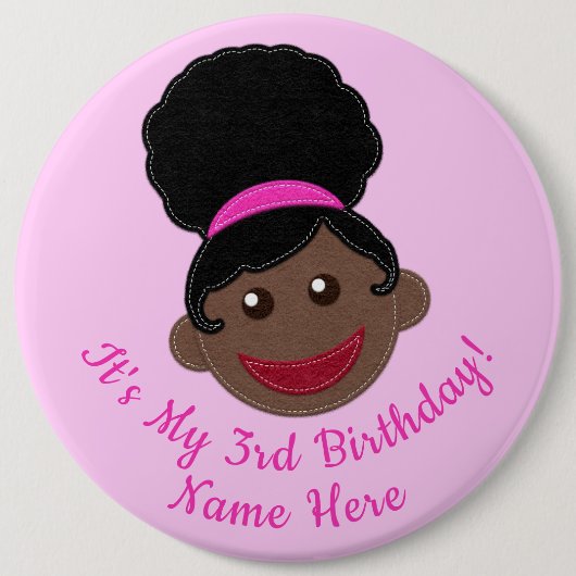 Birthday Button Afro Puff Girl (Voorkant)