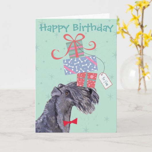 Birthday Cadeaus Kerry Blue Terrier Kaart (Gele Bloem)