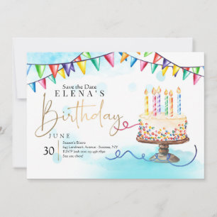 Birthday Cake and Banners Invitation Kaart