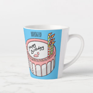 Birthday cake cartoon illustratie latte mok