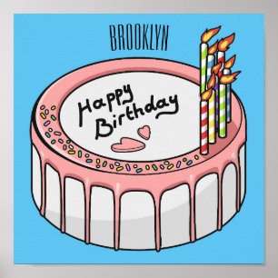 Birthday cake cartoon illustratie poster