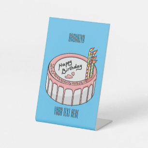 Birthday cake cartoon illustratie reclamebord met voetstuk