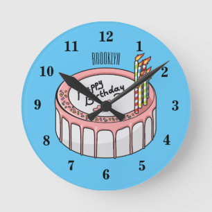 Birthday cake cartoon illustratie ronde klok