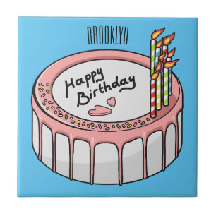 Birthday cake cartoon illustratie tegeltje