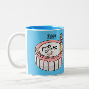 Birthday cake cartoon illustratie tweekleurige koffiemok