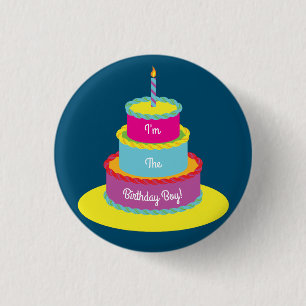 Birthday Cake Cute Colorful 1st Party Thema Ronde Button 3,2 Cm
