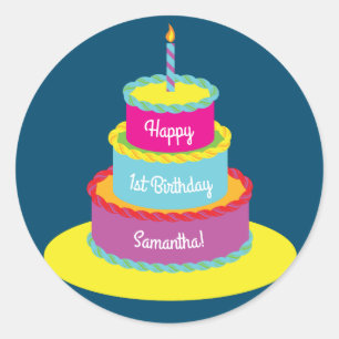 Birthday Cake Cute Colorful 1st Party Thema Ronde Sticker