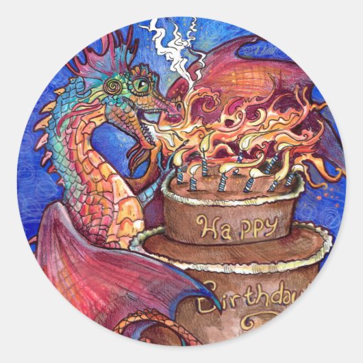 Birthday Cake Dragon Ronde Sticker (Voorkant)