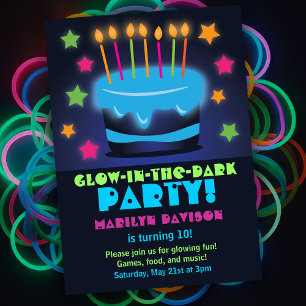 Birthday Cake Glow in the Dark Party Invitations Kaart