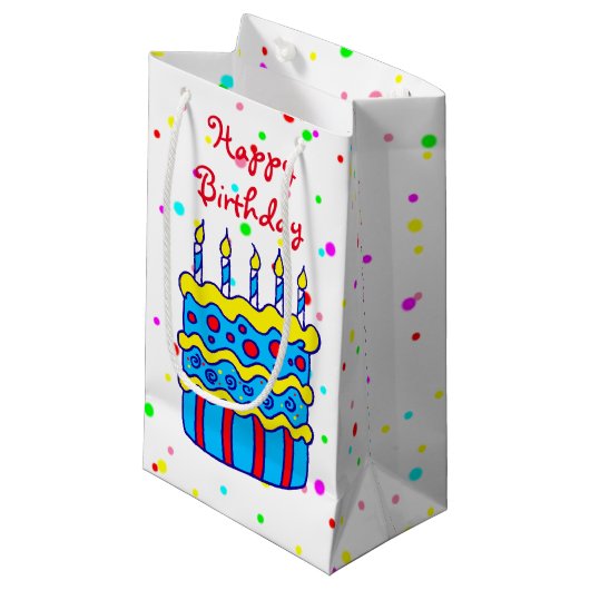 Birthday Cake Party Gift Bag Klein Cadeauzakje (Voorkant Gekanteld)