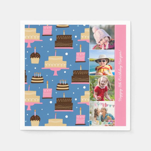 Birthday Cake Pattern Custom Name + Greeting Photo Servet (Voorkant)