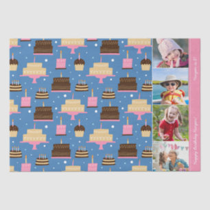 Birthday Cake Pattern Custom Name + Greeting Photo Tissuepapier