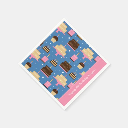 Birthday Cake Pattern Custom Name + Greeting Servet (Hoek)