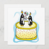 Birthday Cake Penguin Invitations Kaart (Voorkant / Achterkant)