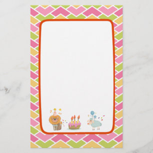 Birthday Cake with Party Lion and Balloon Sheep Briefpapier