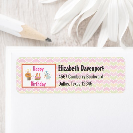 Birthday Cake with Party Lion and Balloon Sheep Etiket (Insitu)