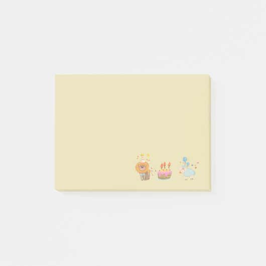 Birthday Cake with Party Lion and Balloon Sheep Post-it® Notes (Voorkant)