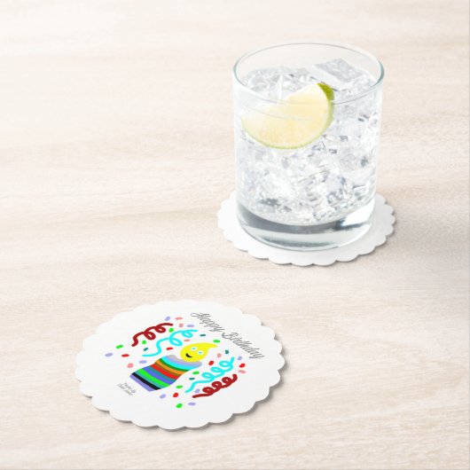 Birthday Candle Greetings Round Scalloped Coaster Kartonnen Onderzetters (Insitu)