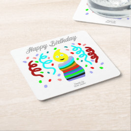 Birthday Candle Greetings Square Paper Coaster Vierkante Kartonnen Onderzetter