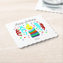 Birthday Candle Greetings Square Scalloped Coaster Kartonnen Onderzetters