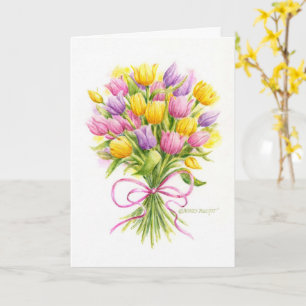Birthday Card Bright and Beauful Tulip Bouquet Kaart
