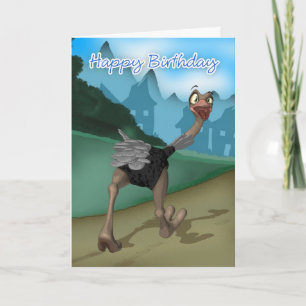 Birthday Card - Cartoon Ostrich - Digital Painting Kaart