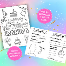 Birthday Card for Grandpa: Kids Coloring Activity