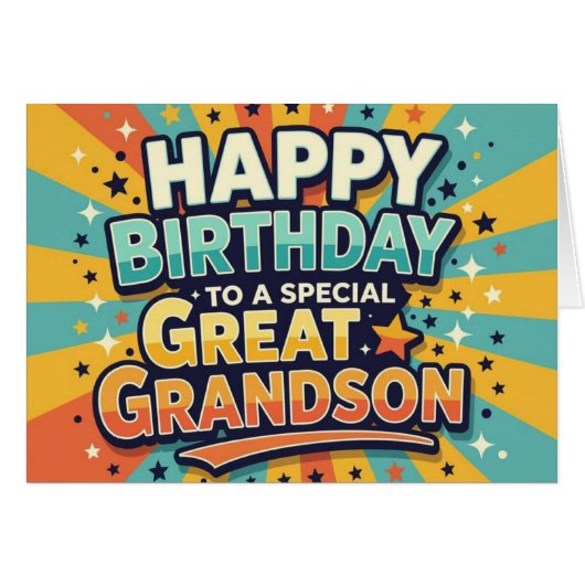 Birthday Card for Great Grandson Bold Retro Style (Devant horizontal)
