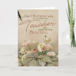 Birthday Card For Teachers With Pastel Floral  Kaart