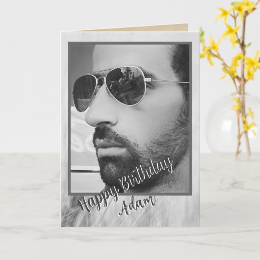 Birthday Card Photo Custom black and white Kaart (Gele Bloem)