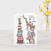 Birthday Card - Safari Animals Tall Cake Kaart (Gele Bloem)