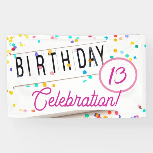 Birthday Celebration Fun Confetti Pink Text Spandoek (Horizontaal)