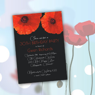 Birthday Celebration Red Poppy Flowers Kaart