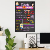 Birthday Chalkboard Girls Superhelds Party Poster (Thuiskantoor)