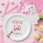 'Birthday CHEERS' NAAR # JAAR Roos Gold Script Papieren Bordje (Feest)