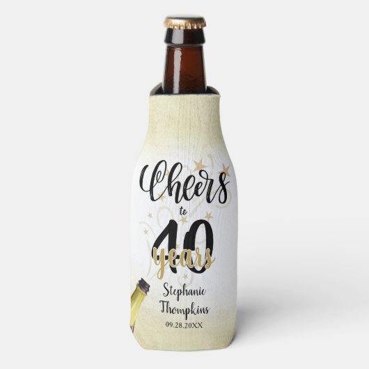 'Birthday CHEERS' NAAR # YEARS Black Gold Script Flesjeskoeler (Fles Voorkant)