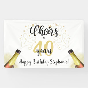 'Birthday CHEERS' NAAR # YEARS Black Gold Script Spandoek